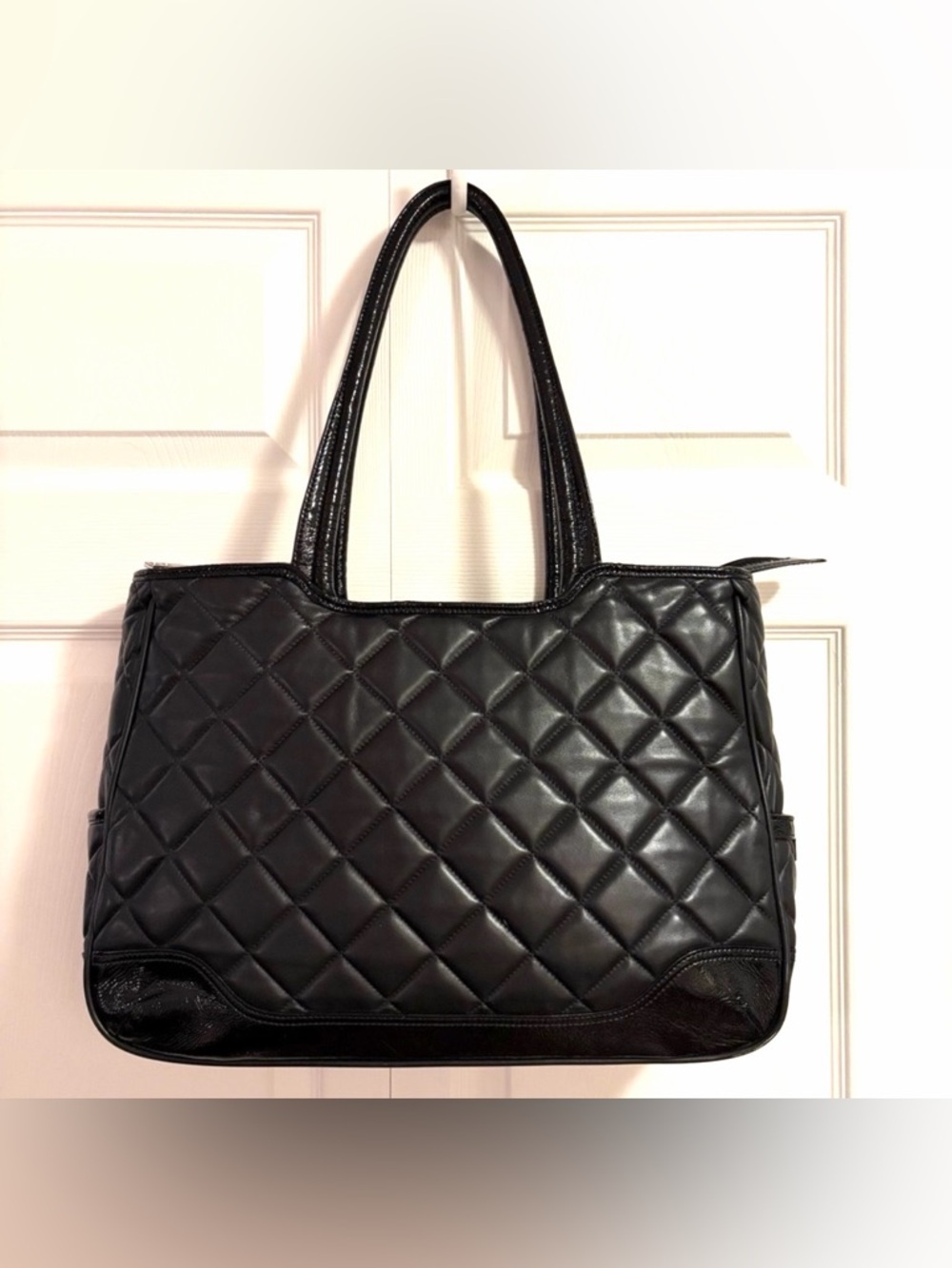 Knomo London Tote Top Handle Una Natural Lather Padded Quilted Laptop Travel Bag